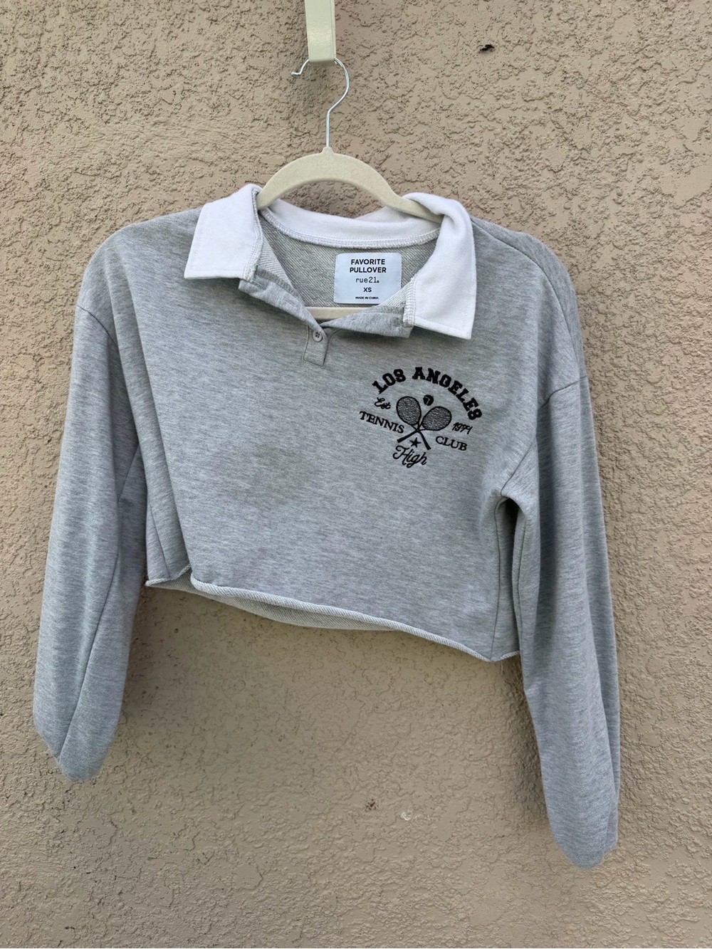 Rue21 Gray & White Cropped Tennis Club Pullover